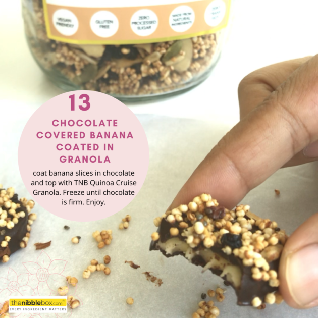 chocolate covered banana with granola